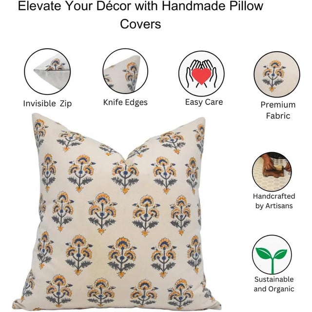 Art Deco Fabdivine Handmade Block Printed Cushion Cover 14x20 Inch Thick Cotton-Traffic Light For Sale - Image 3 of 3