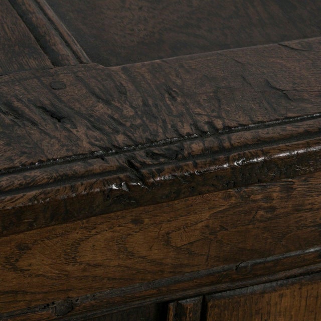 Gold Paneled and Carved Oak Chest or Coffer For Sale - Image 8 of 11