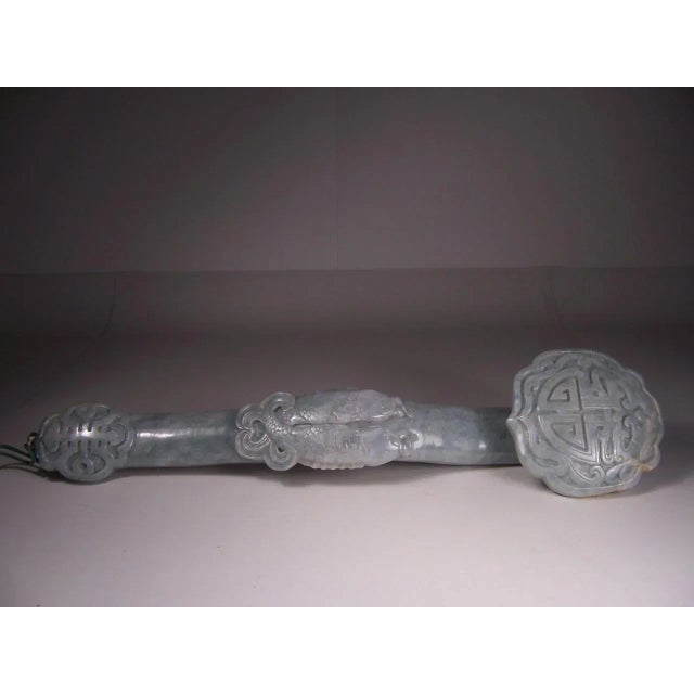 Jade 1940s Large Chinese Jade Jadeite Ruyi Scepter With Stand and Tassel For Sale - Image 8 of 12