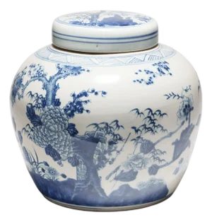 Chinese Blue & White Four Flowers Ginger Jar