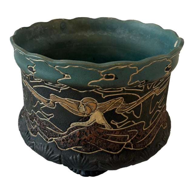 Antique Art Nouveau Hand Made Pottery Large Bowl or Vessel For Sale