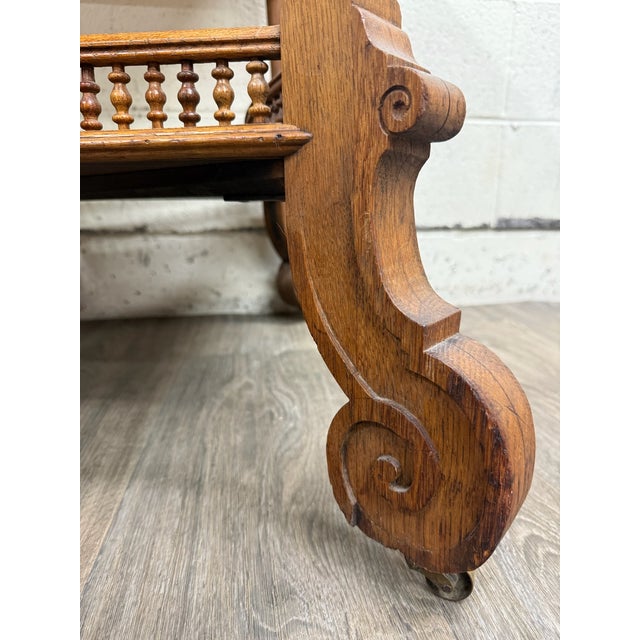 Antique Victorian Eastlake Solid Oak Hall Table Console Table Library Table For Sale - Image 14 of 17