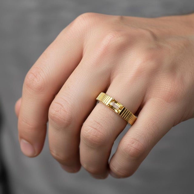 Citrine Solitaire Ring for Men Silver, Gold, Size 9 For Sale - Image 6 of 6