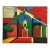 Colorful Mid Century Modern Color Block Painting of St Martin Church by Jacques Lamy For Sale
