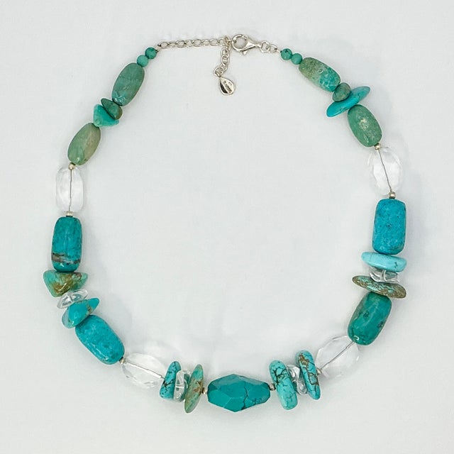 1990s 1990s Vintage Southwestern Navajo Barse Sterling, Faux Turquoise Nugget & Lucite Beaded Necklace - 16” For Sale - Image 5 of 13