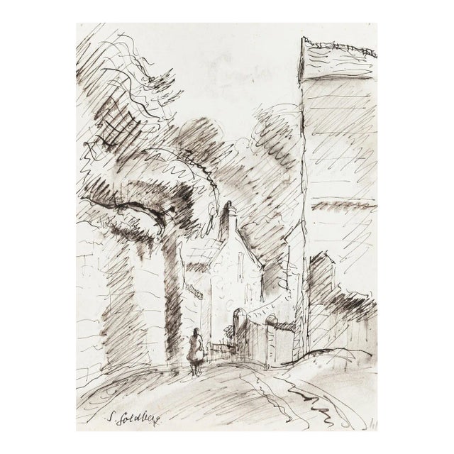 Path - Original Pen Drawing by S. Goldberg - Mid 20th Century Mid 20th Century For Sale