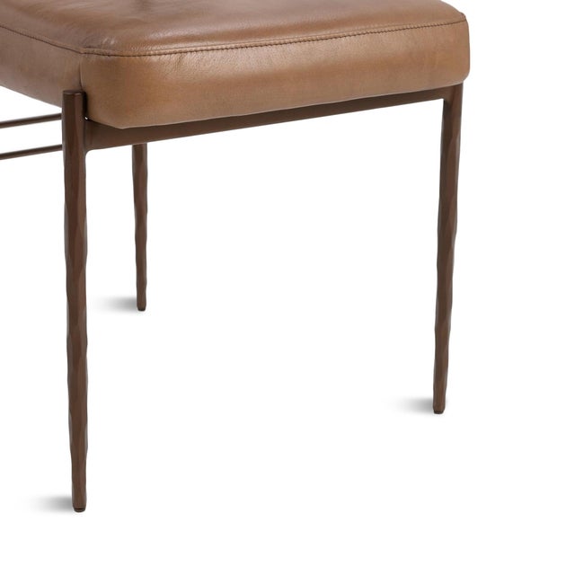 Tan Leather & Bronze Modern Dining Chair For Sale - Image 4 of 7
