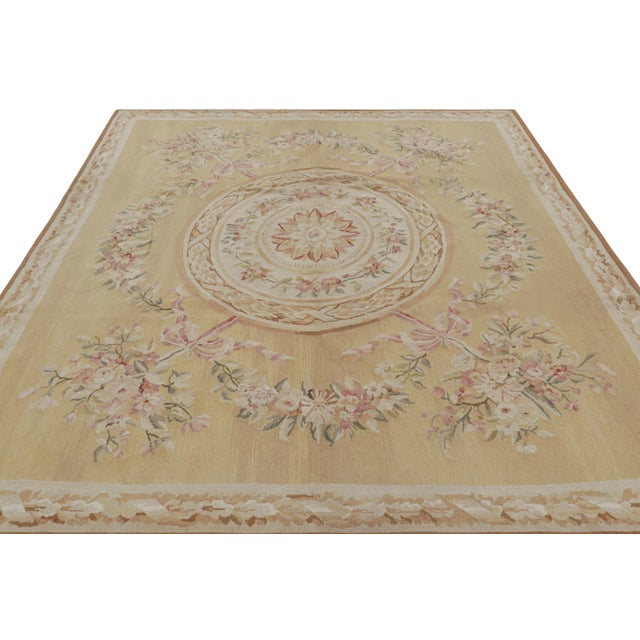 2010s Rug & Kilim’s Aubusson Style Rug in Gold and Beige With Floral Medallion For Sale - Image 5 of 7