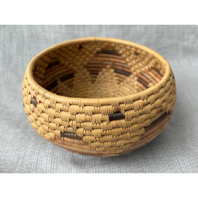 Mid 20th Century Small Vintage Hand Woven Coil Basket For Sale - Image 5 of 10