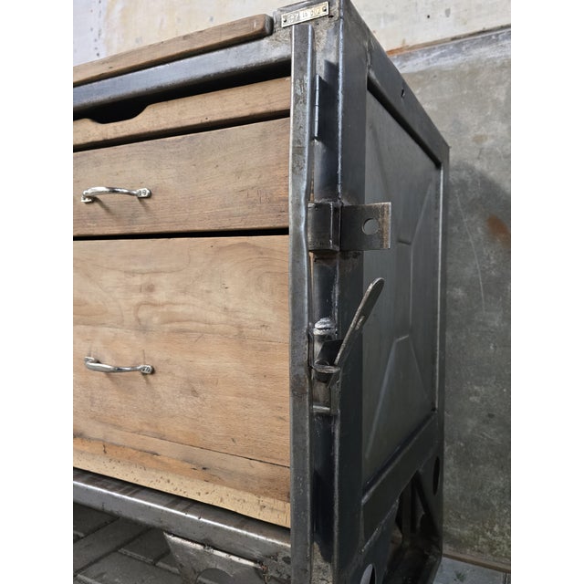 Wood Industrial Grey Steel and Wood Chest of Drawers, 1970s For Sale - Image 7 of 18