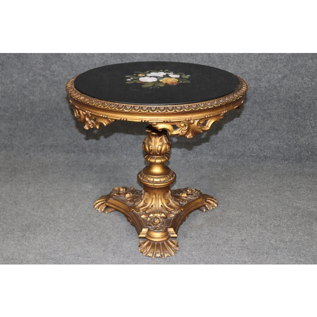 Antique Italian Pietra Dura Florentine Table With Ornate Carved Gilt Base For Sale In Philadelphia - Image 6 of 14