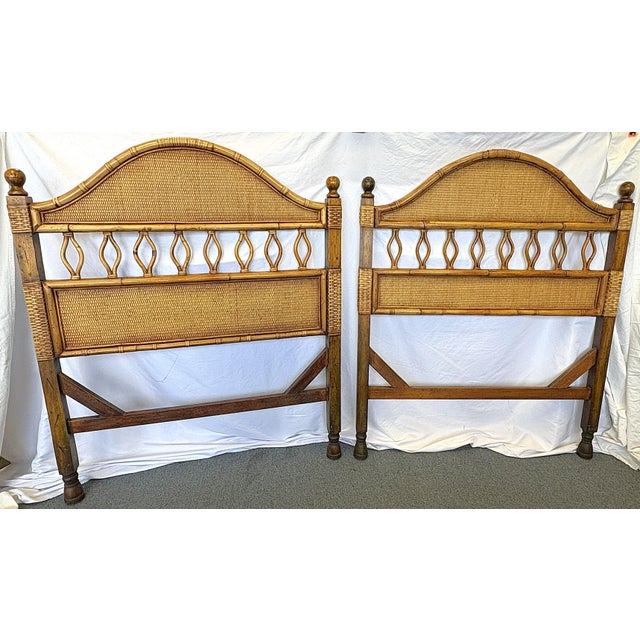 Boho Chic Vintage Palecek Woven Rattan With Bamboo Twin Headboards- A Coordinating Pair For Sale - Image 3 of 16