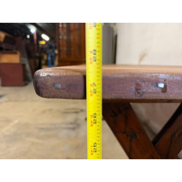 Antique 19th Century Farmhouse Rustic Style Trestle Base Solid Wood Dining Table For Sale - Image 16 of 18