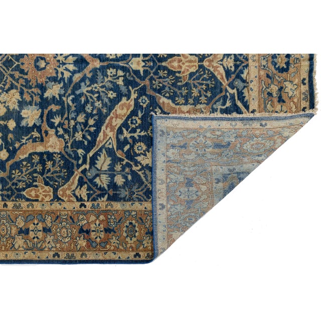 Modern Hand-Knotted Bidjar Vintage Style Wool Rug Midnight Blue Floral Arabesque For Sale - Image 3 of 12