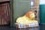 Light Yellow Original Pair of Antique Staffordshire Recumbent Lion Figurines on Striped Rectangular Plinths- Set of 2 For Sale - Image 8 of 9