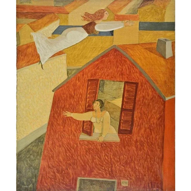 Alberto Gallerati, Annunciation in Emilia, Oil on Canvas, 1970s For Sale - Image 4 of 4