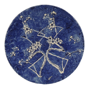 Round Cobalt Blue & White Graphic Pattern Decorative Wall Plate From Costa Rica