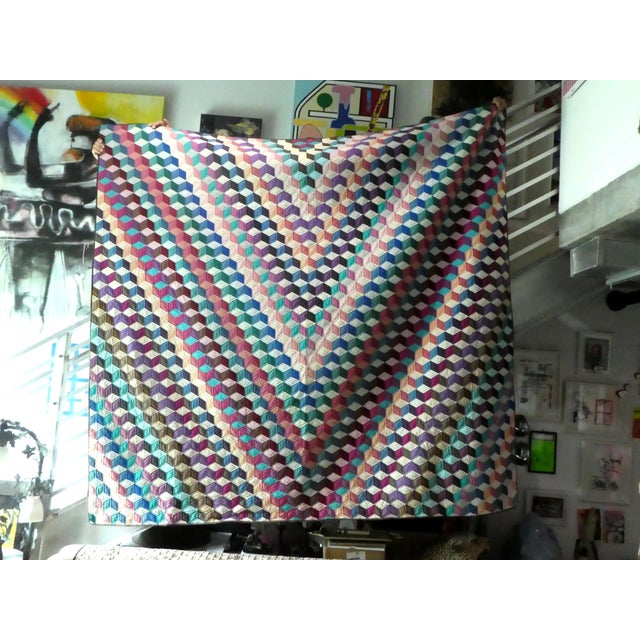 Vintage Quilts Unlimited Handmade Enormous Tumbling Block Quilt Chairish