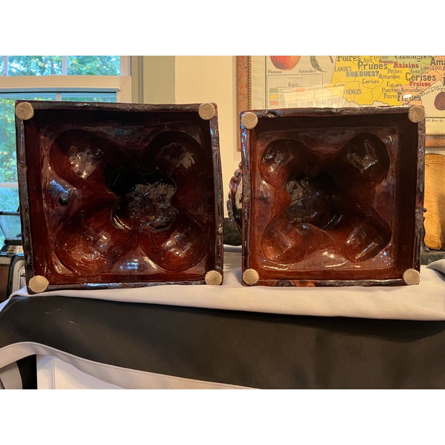 Late 20th Century Pair of French Glazed Terracotta Urns Circa Late 19th – Early 20th For Sale - Image 5 of 9