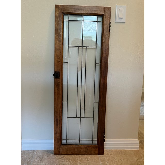 Antique Arts + Crafts Mission 1913 Leaded Glass Fireplace Cabinet Ash Wood Doors - Set of 4 For Sale - Image 9 of 14