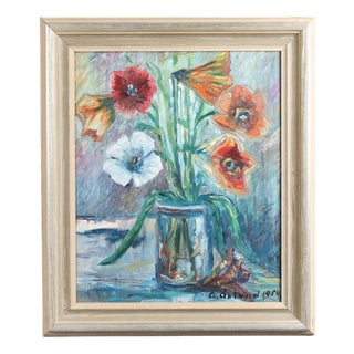 A. Åslund, Flower Still Life, 1954, Oil on Panel, Framed For Sale