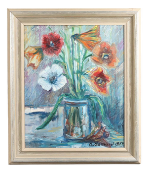 A. Åslund, Flower Still Life, 1954, Oil on Panel, Framed
