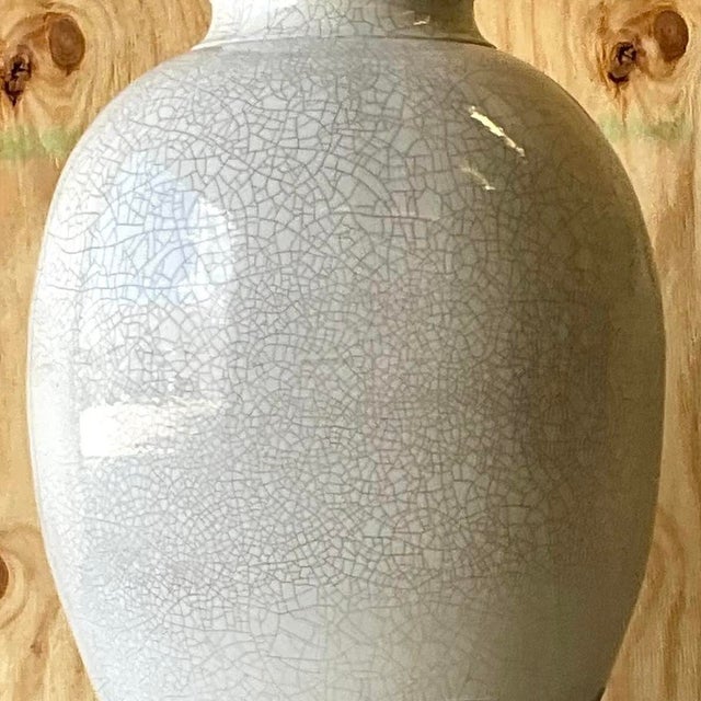 Vintage Boho Crackle Glaze Raku Floor Vase For Sale - Image 11 of 12