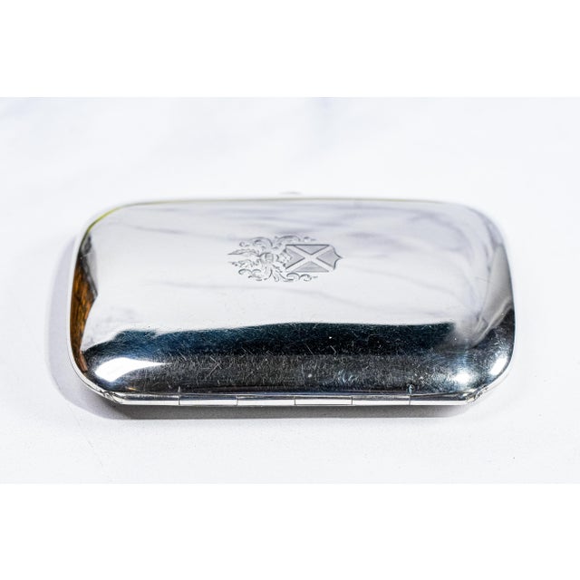Fantastic Antique Chinese Export Silver Cigarette Case Tobacciana Armorial Coat of Arms Design For Sale - Image 11 of 12