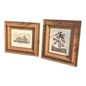Antique Mid-Century Modern Framed Watercolor Paintings by C. Winterle - a Pair