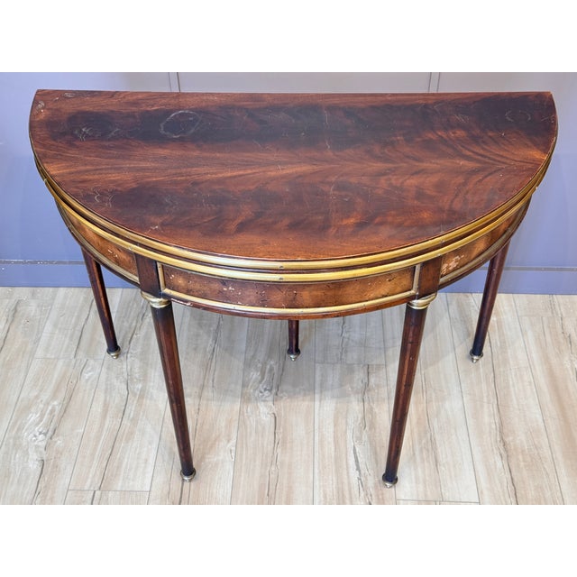 Wood Louis XVI Style Mahogany and Brass Card Table For Sale - Image 7 of 16