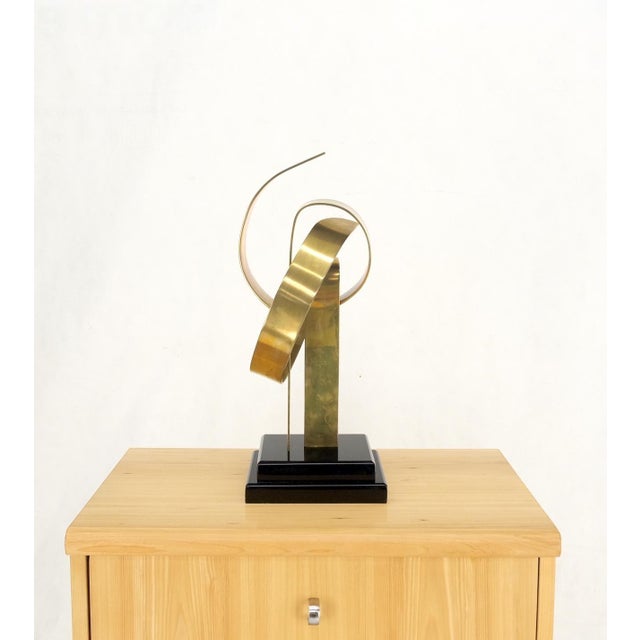 Mid-Century Modern Van Teal Mid-Century Modern Brass Ribbon Abstract Sculpture on Black Square Base For Sale - Image 3 of 13
