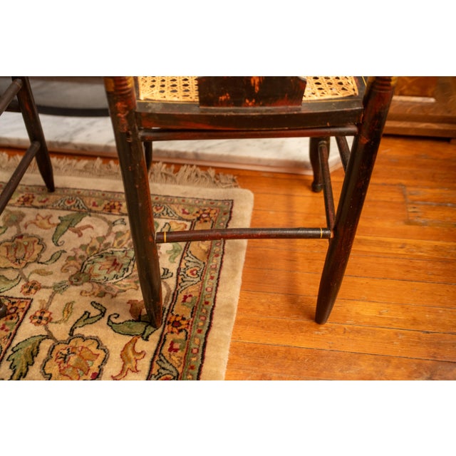 American Antique Hitchcock Chair: Black & Gold Harvest Stencil Caned Seat Early American Occasional Seating For Sale - Image 3 of 9