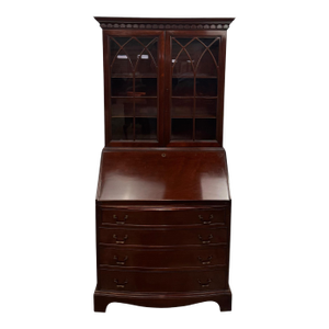 Vintage Traditional Chippendale Style Serpentine Solid Mahogany Secretary Desk