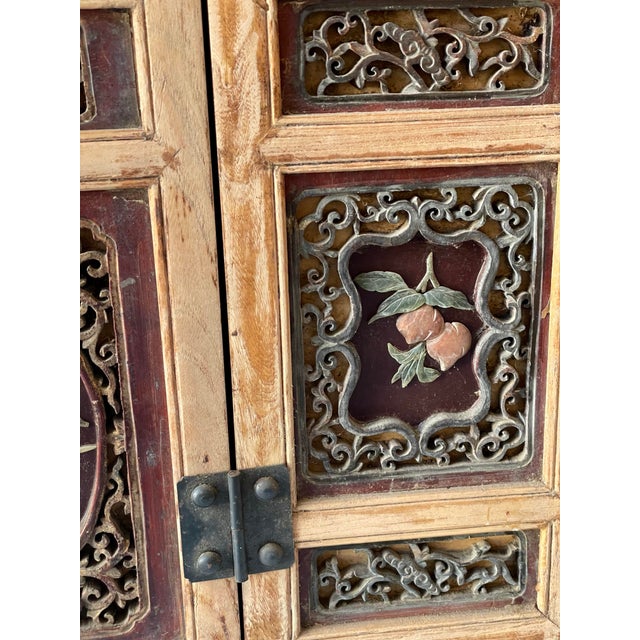 Wood Mid 20th Century Asian Red Brown Sideboard/Cabinet Carved Wood Applied Hardstone Figural For Sale - Image 7 of 15