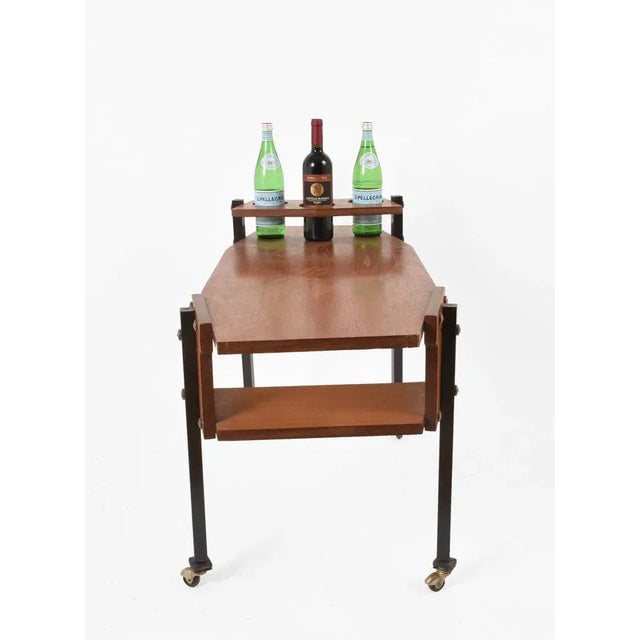 Mid-Century Serving Cart with Teak and Enameled Metal Bottle Holder For Sale - Image 10 of 13