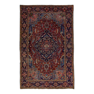Antique Persian Heriz Handmade Allover Motif Red Wool Rug For Sale