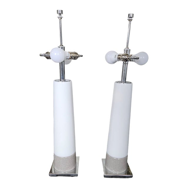 Chapman Marble & Chrome Neo Mod Table Lamps - A Pair For Sale