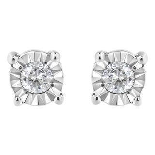 .925 Sterling Silver 1/10 Cttw Round Brilliant-Cut Diamond Miracle-Set Stud Earrings (J-K Color, I3 Clarity) For Sale