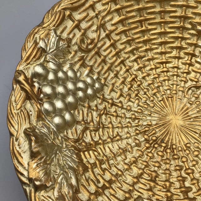 Italian Gold and White Florentine Woven Wicker Ceramic Fruit Bowl For Sale - Image 9 of 13