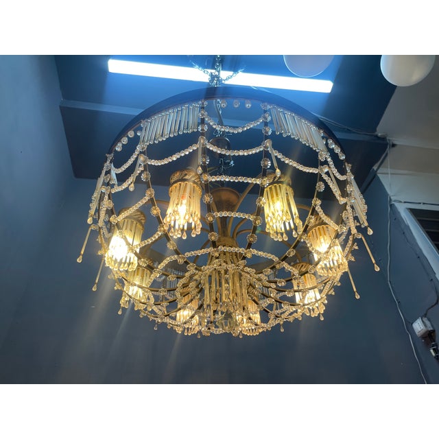 Large Vintage Italian Bronze and Murano Glass Rod Pendant Light, 1940s For Sale - Image 12 of 15