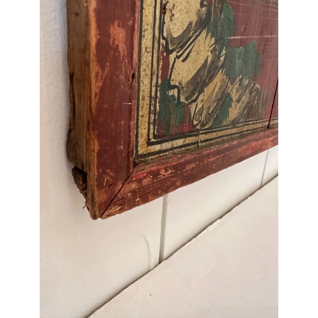Pair of Distressed Antique Chinese Hand Painted Wooden Panels For Sale - Image 12 of 13