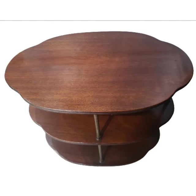 Wood 1950s Hollywood Regency 3 Tier Mahogany and Brass Server, Bar Cart on Casters For Sale - Image 7 of 11