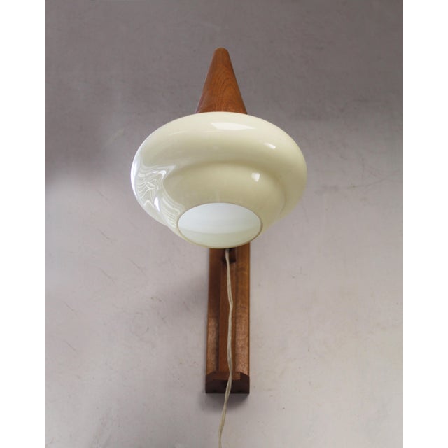 1960s Mid-Century Wooden and Opaline Glass Wall Light, Czechoslovakia, 1960s For Sale - Image 5 of 11