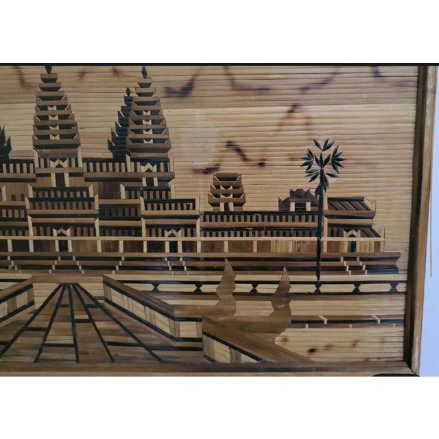 Mid 20th Century Vintage Cambodian Khmer Angkor Wat Wood Mosaic Bamboo Marquetry Buddhist Temple For Sale - Image 5 of 9
