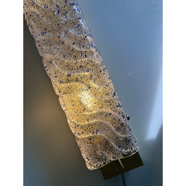 Contemporary rectangular wall sconces made in Clear and blue “Graniglia” Murano Glass - Set of two The Metal frame in a...