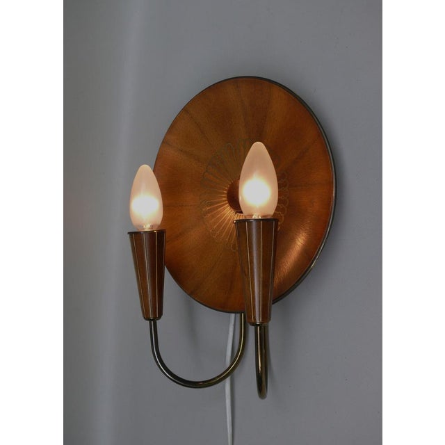 Sunburst Wall Light in Wood & Brass from Temde, 1950s For Sale - Image 11 of 18