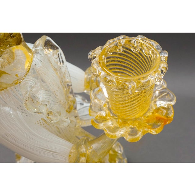 Vintage Barovier & Toso Murano Latticino Gold Glass Candlestick Candle Holders - a Pair For Sale - Image 9 of 12