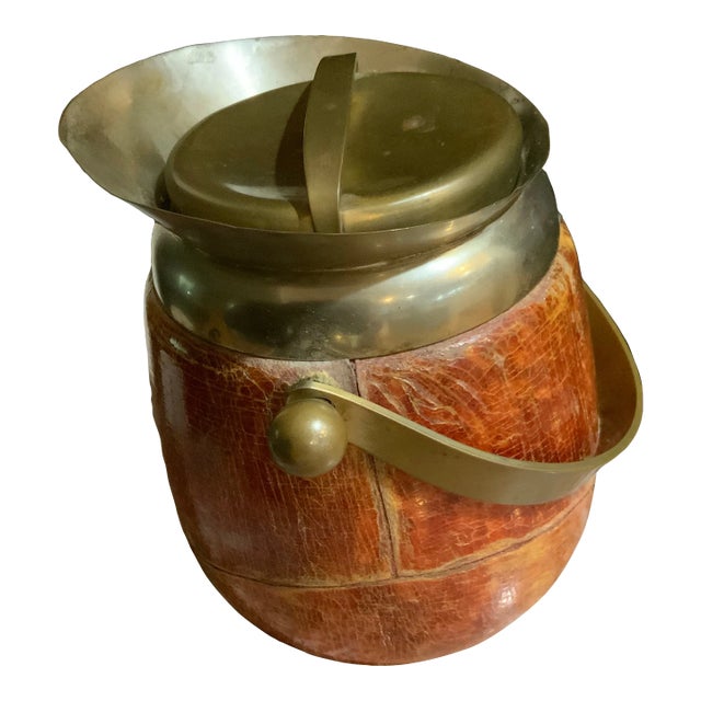 Rare Antique Barware - Aldo Tura Brass & Lacquered Goatskin Ice Bucket - Hollywood Regency, Italian, British Colonial & Bar Cart Decor. - View Photos! For Sale