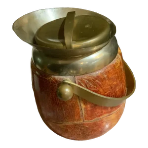 Rare Antique Barware - Aldo Tura Brass & Lacquered Goatskin Ice Bucket - Hollywood Regency, Italian, British Colonial & Bar Cart Decor. - View Photos!