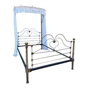 Antique Heart Shape Iron Bed Frame "Half Tester Canopy" and Side Rails